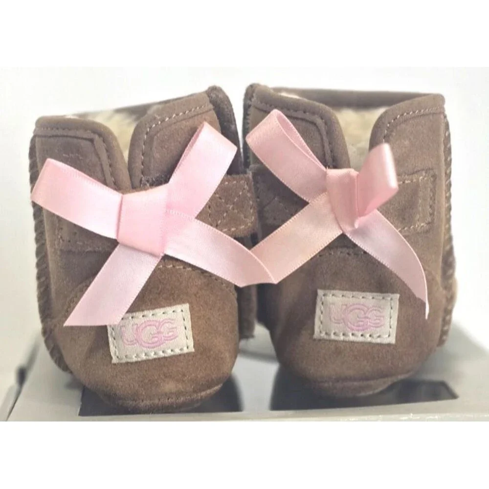 UGG Jesse Bow II Baby Boots Size 0/1 CHE Brown Suede Fur Lined Infant